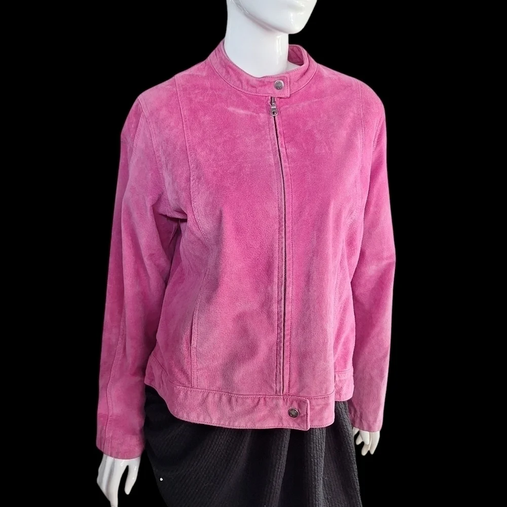 INC International Concepts Suede Pink XL Womens Jacket Silver Colored Zippers - Picture 4 of 16